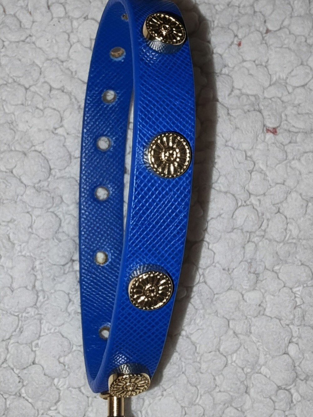 NEW Tory Burch Blue Leather Sunflower Logo Stud Double Wrap Bracelet Choker